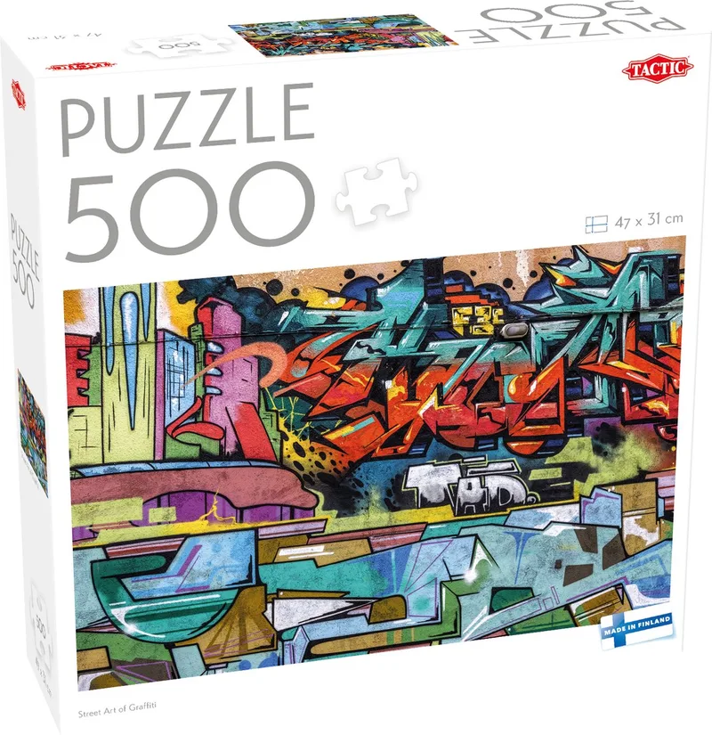 Puzzel – 500 stukjes – Kleurrijke Graffiti Street Art – Urban Kunst en Muurkunst – Hoogwaardige Scandinavische Kwaliteit van Tactic, editie Street Art of Graffiti – doos