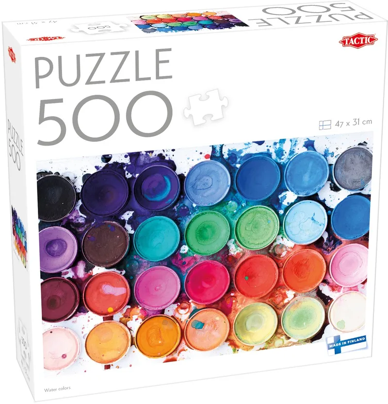 Puzzel – 500 stukjes – Kleurrijke Waterverf Palet – Creatieve Kunst en Schildermaterialen – Hoogwaardige Scandinavische Kwaliteit van Tactic, editie Water Colors – doos