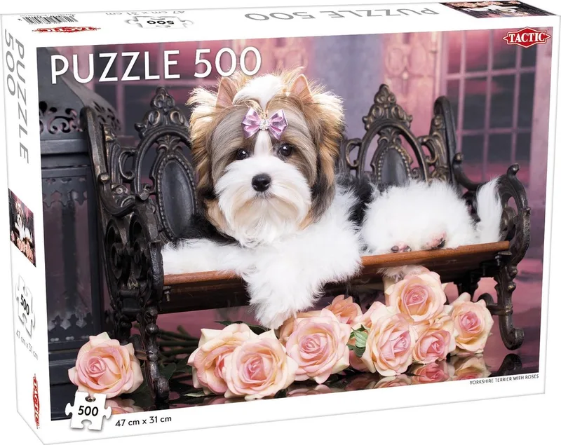 Puzzel – 500 stukjes – Lief Dierenportret met Bloemen – Strak en Rustgevend Ontwerp – Hoogwaardige Scandinavische Kwaliteit from Tactic, Yorkshire Terrier with Roses edition – box