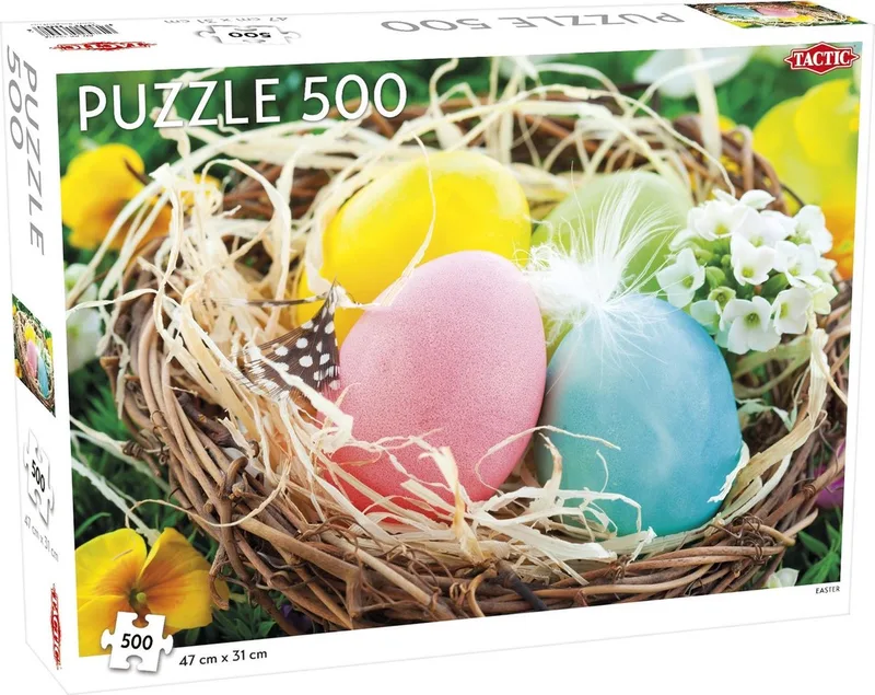 Puzzel – 500 stukjes – Vrolijk Paasthema vol Lente en Kleur – Strak en Rustgevend Ontwerp – Hoogwaardige Scandinavische Kwaliteit van Tactic, editie Pasen – doos