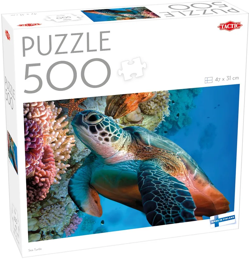 Puzzel – 500 stukjes – Zeeschildpad in Tropische Oceaan – Onderwaterwereld en Zeedieren – Hoogwaardige Scandinavische Kwaliteit van Tactic, editie Sea Turtle – doos