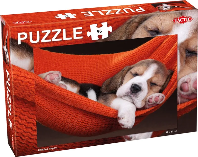 Puzzel – 56 stukjes – Lief Dierenportret voor Jonge Puzzelaars – Strak en Rustgevend Ontwerp – Hoogwaardige Scandinavische Kwaliteit de Tactic, édition Sleeping Puppy – boîte