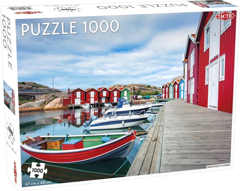 Puzzel Around the World Northern Stars: Fishing huts in Smögen - 1000 stukjes de Tactic, édition Rouge – boîte