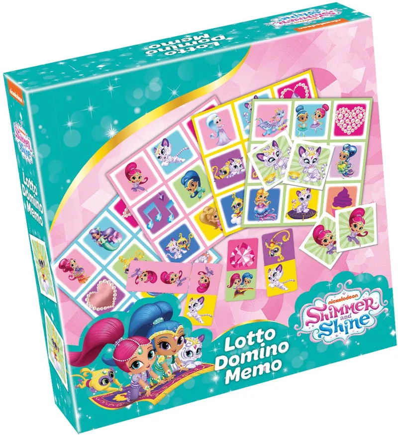Shimmer & Shine 3-in-1 Spellenverzameling – Kaartspel – Lotto – Domino – Memo – Kinderspel vanaf 4 jaar de Tactic – boîte
