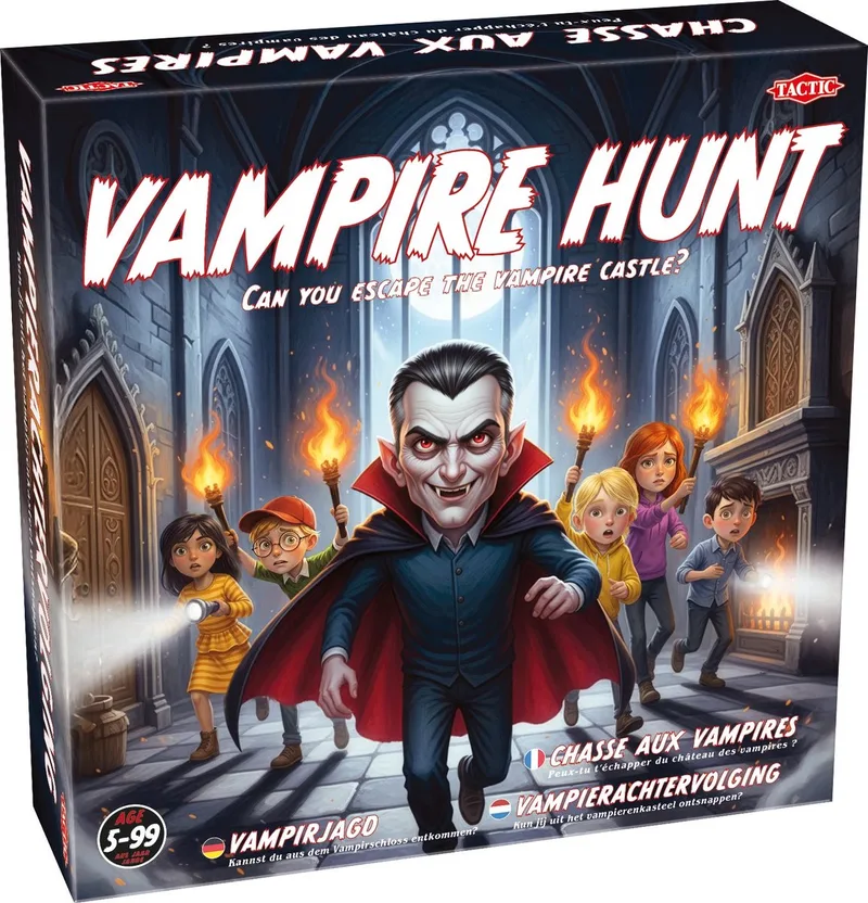 Vampire Hunt - Bordspel - Familiespel - Ontsnap uit het Kasteel van de Vampier - Strategisch Avonturenspel - Vermijd de Vampier(s) en Vind de Uitgang - Spannend Spel voor Kinderen en Families - 2 tot 6 Spelers - Vanaf 5 Jaar van Tactic – doos