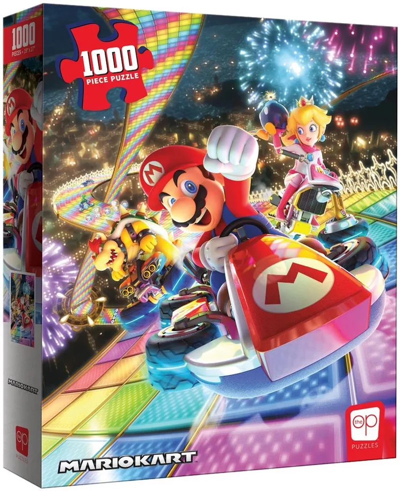 Super Mario Puzzel: Mario Kart "Rainbow Road" - Puzzel 1000 stukjes - Met Super Mario, Princess Peach en Bowser from The Op, Multicolour edition – box