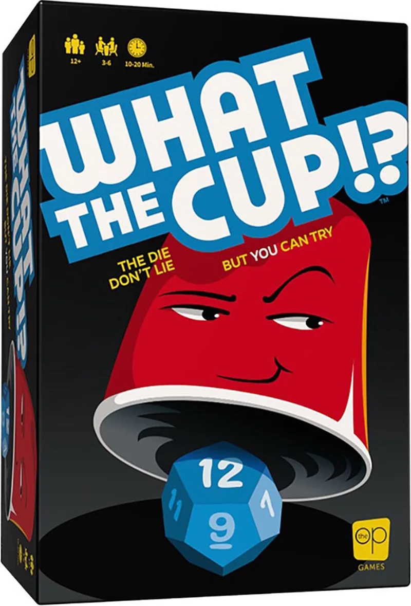 What the Cup!? - Party Spel - Sociaal Bluf Dobbelsteen Spel - Voor 3 tot 6 Spelers - Gezelschapsspel - Engelstalige Spelregels - USAopoly from The Op, Meerkleurig edition – box