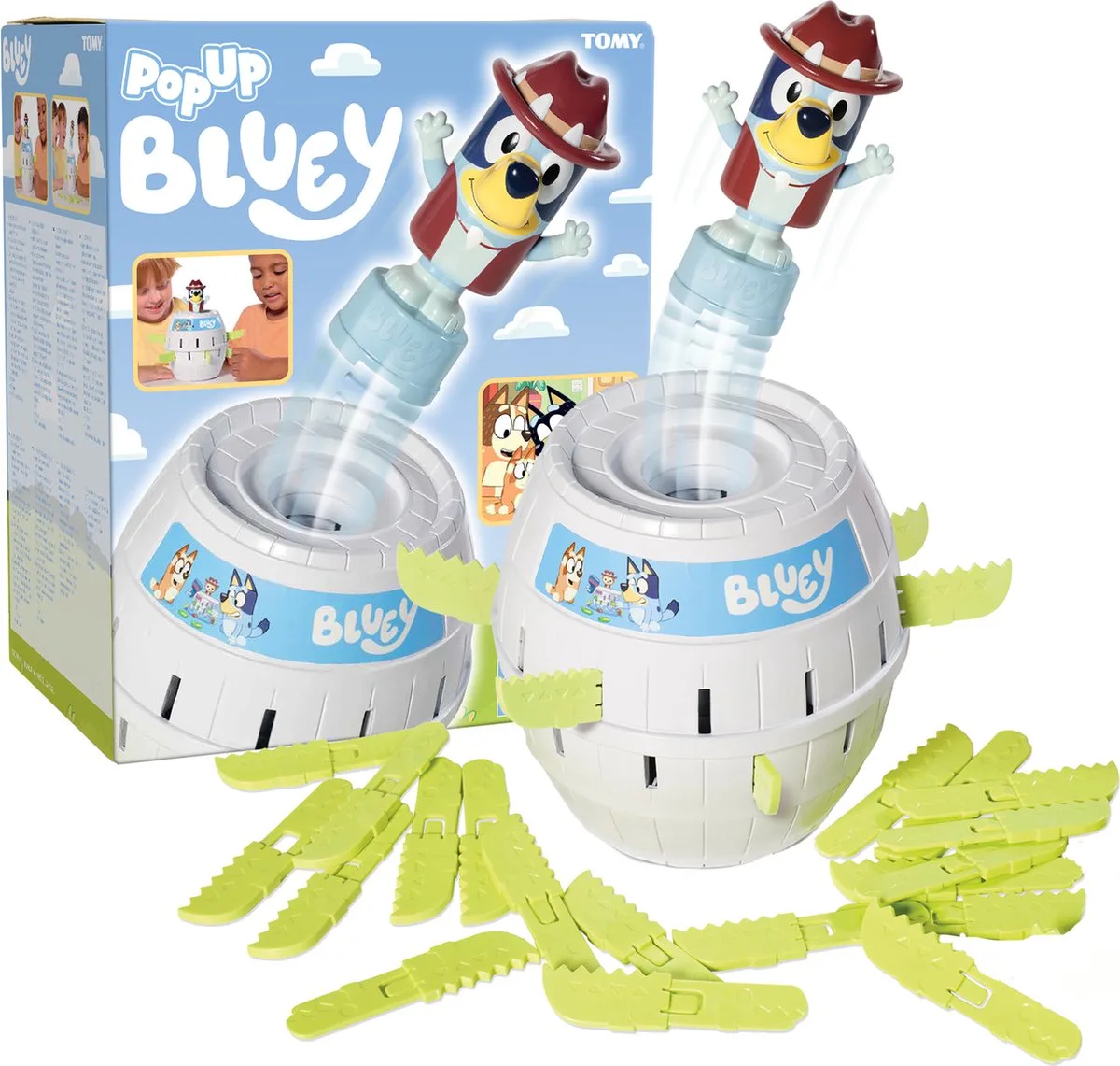 Pop Up Bluey fra TOMY – æske