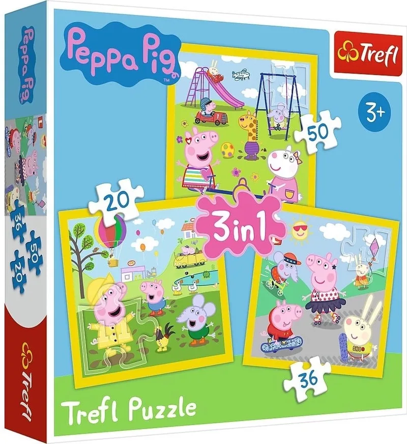 3-in-1 puzzel - 20/36/50 stukjes van Trefl, editie Peppa Pig – doos