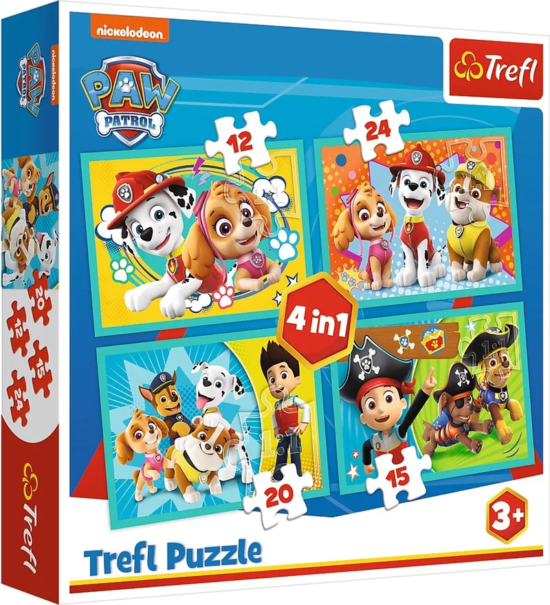 4-in-1 puzzel - 12/15/20/24 stukjes from Trefl, Paw Patrol edition – box