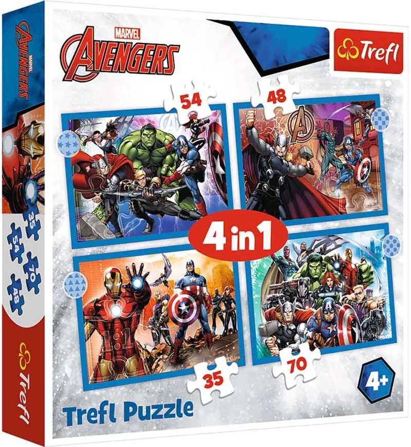 Avengers Disney Marvel Superhelden 4-in-1 Puzzel - 71 stukjes - Vanaf 4 jaar från Trefl, utgåva Flerfärgad – kartong