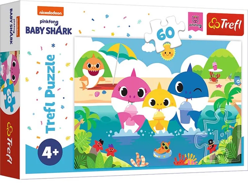 Baby Shark Familie op Vakantie Viacom Baby Shark Legpuzzel - 60 stukjes - Vanaf 4 jaar von Trefl, Ausgabe Mehrfarbig – Schachtel