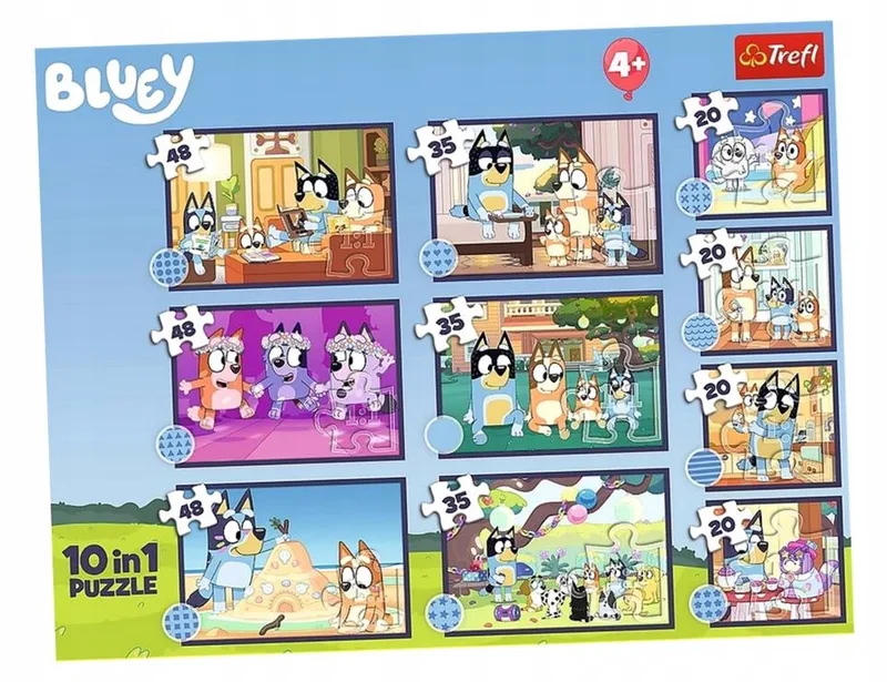 Bluey 10-in-1 Puzzel - Verhaal van Bluey fra Trefl, Flerfarvet-udgave – æske