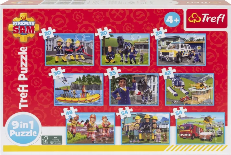 Brandweerman Sam 9 in 1 puzzel - 9 verschillende puzzels van Trefl – doos