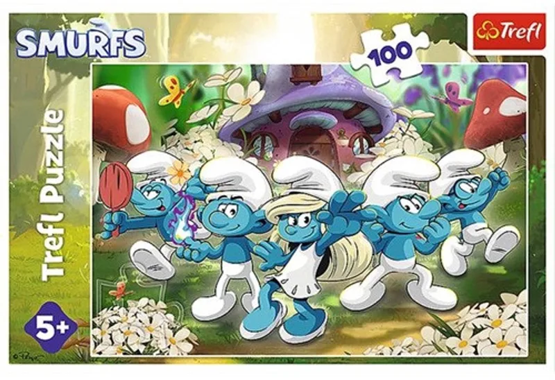 De Smurfen Puzzel - Meet the Smurfs - 100 Stukjes van Trefl, editie Paars – doos