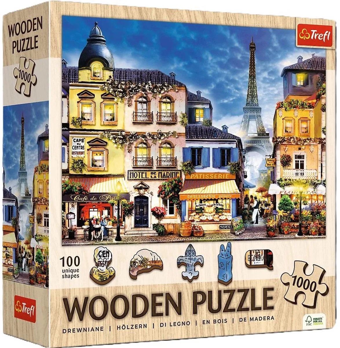 Franse steegpuzzels - 1000 elementen, houtambacht, onregelmatige vormen, 100 Franse symbolische figuren, moderne premium puzzel doe-het-zelf voor volwassenen en kinderen vanaf 12 jaar oud van Trefl – doos