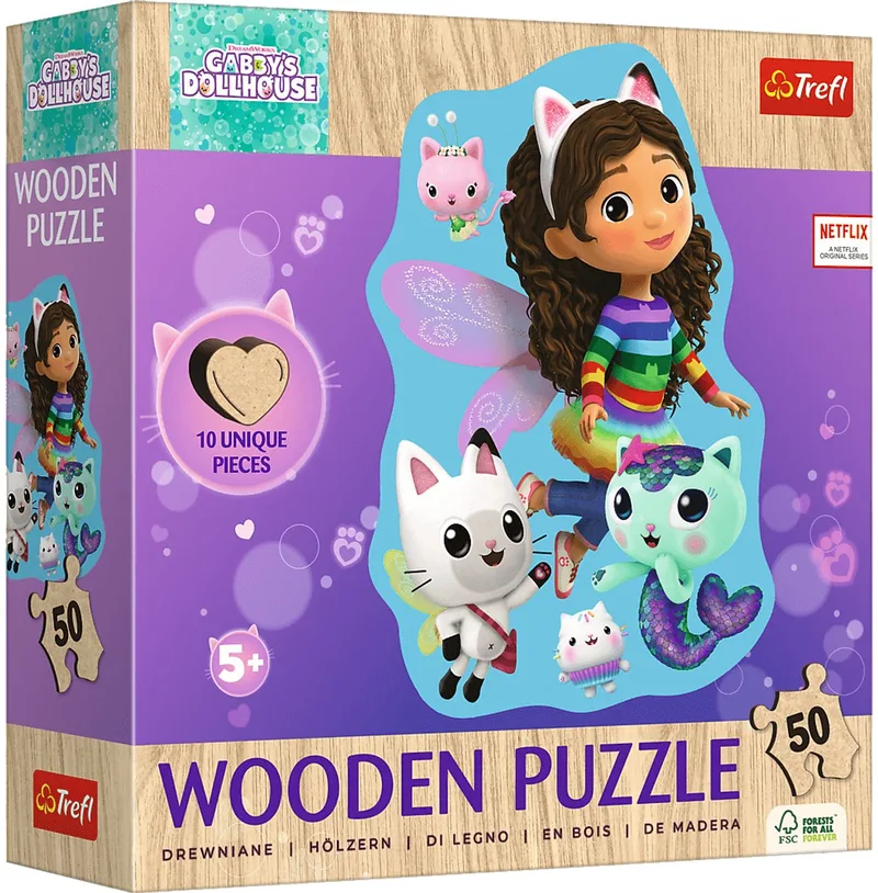 Gabby's Dollhouse Hout Houten Legpuzzel - 50 stukjes - Vanaf 4 jaar van Trefl, editie Meerkleurig – doos