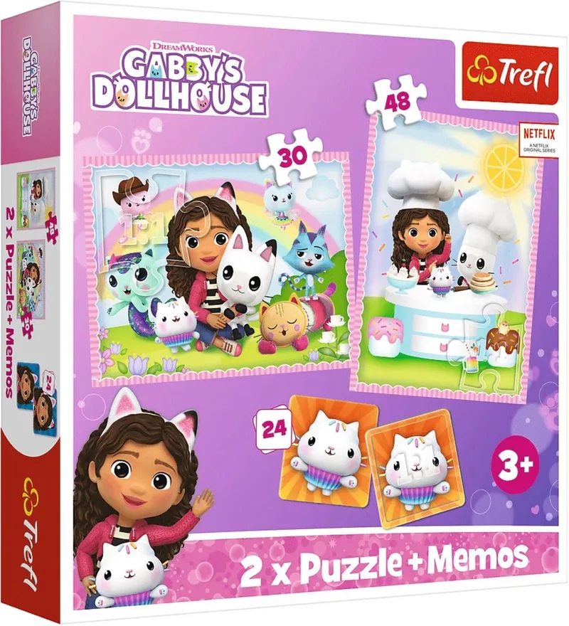 Gabby's Poppenhuis 3-in-1 Set Puzzels + Memory 2-in-1 Puzzel- en Memoryset - 78 stukjes - Vanaf 3 jaar de Trefl, édition Multicolore – boîte