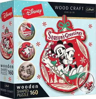 houten puzzel - Disney Mickey Mouse kerst 160 stukjes FSC. fra Trefl, Flerfarvet-udgave – æske 1 af 2
