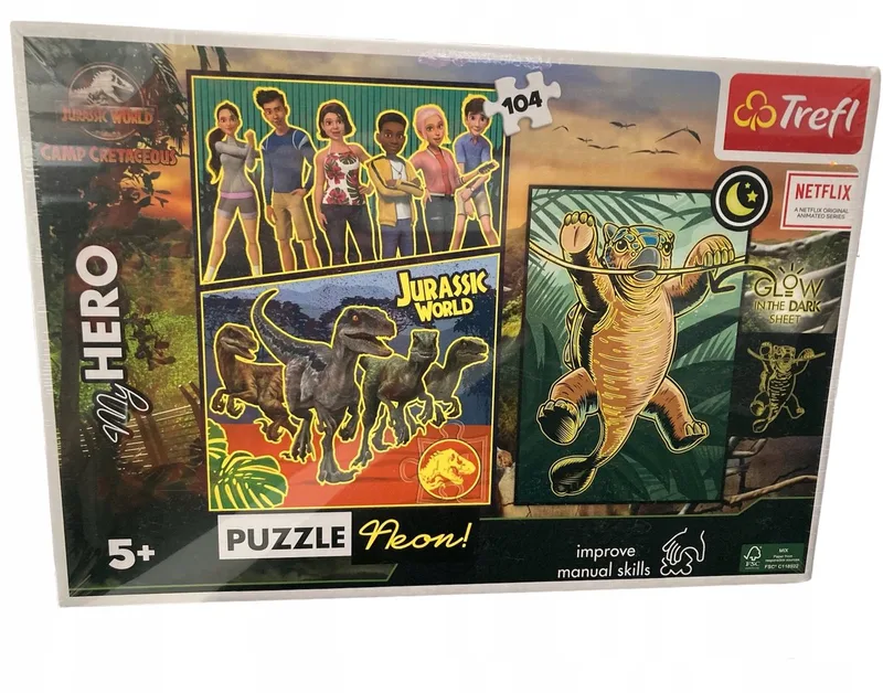 Jurassic World Puzzel met Glow-in-the-Dark Poster - 104 Stukjes van Trefl, editie Neon – doos