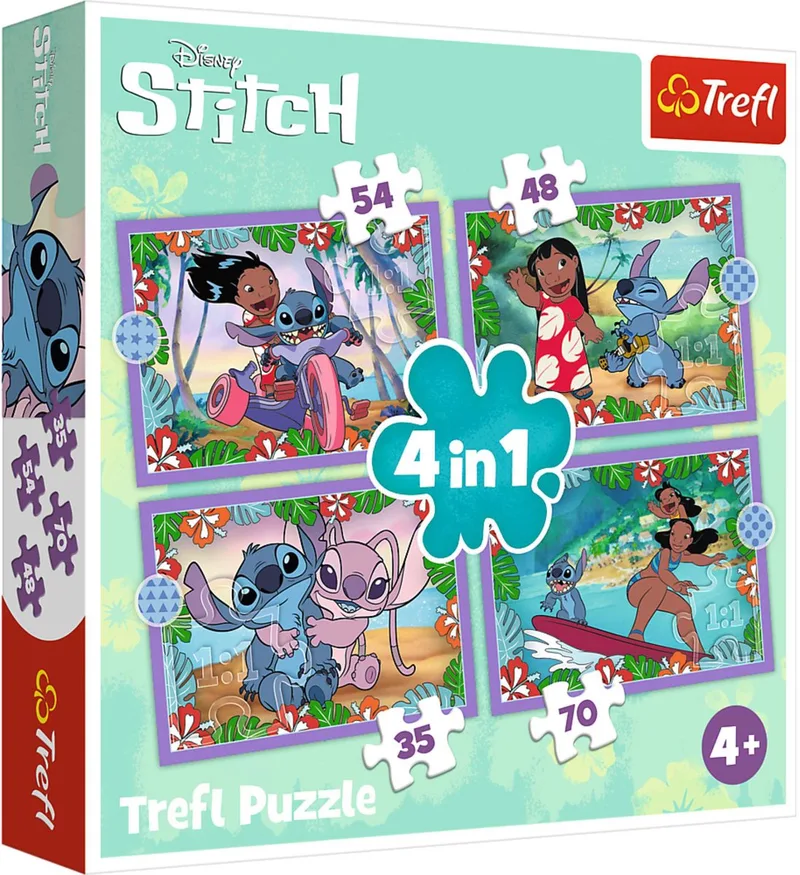 Lilo & Stitch Disney 4-in-1 Puzzel - 71 stukjes - Vanaf 4 jaar van Trefl, editie Meerkleurig – doos