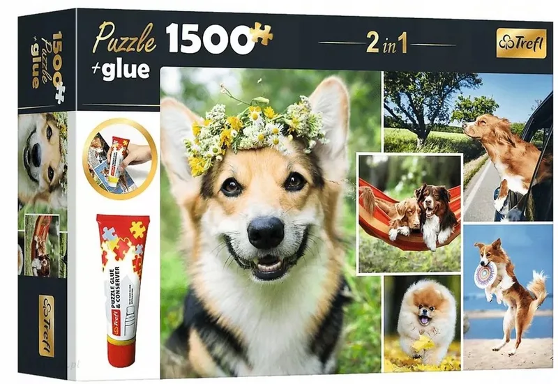 MEGABOX Puzzel 1500 Stukjes 'Schaddade Hondjes' met Lijm from Trefl, Multicolour edition – box