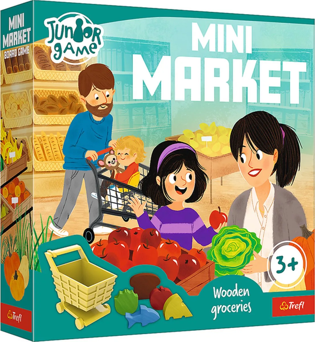 Mini Market Spel met Houten Boodschappen - Houten Speelgoedwinkeltje - 30 onderdelen - Vanaf 3 jaar van Trefl, editie Meerkleurig – doos