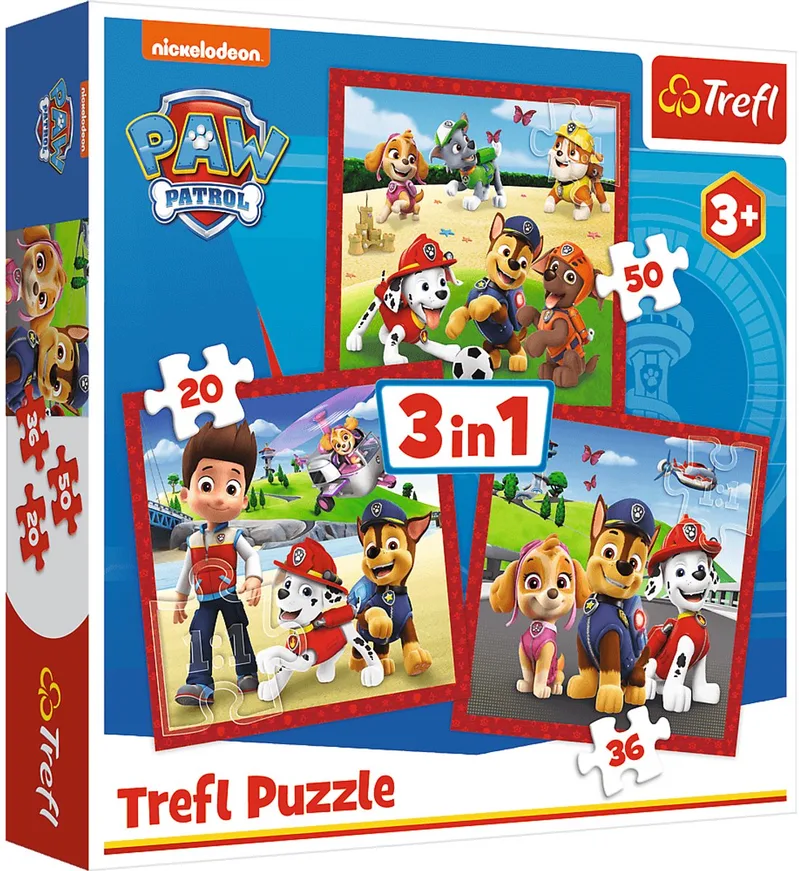 PAW Patrol Happy Dogs 3-in-1 Puzzel - 106 stukjes - Vanaf 3 jaar von Trefl, Ausgabe Mehrfarbig – Schachtel