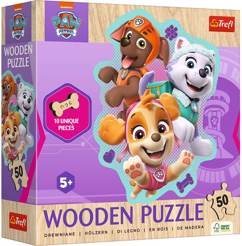 PAW Patrol houten puzzel 50 stukjes van Trefl, editie Meerkleurig – doos