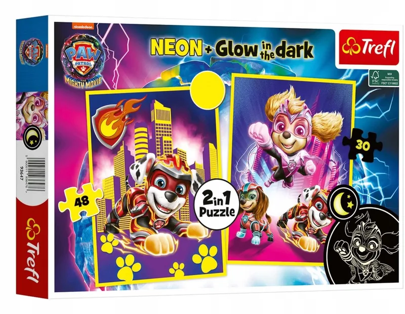 Paw Patrol Puzzels 2-in-1: Neon en van Trefl, editie Glow-in-the-dark – doos