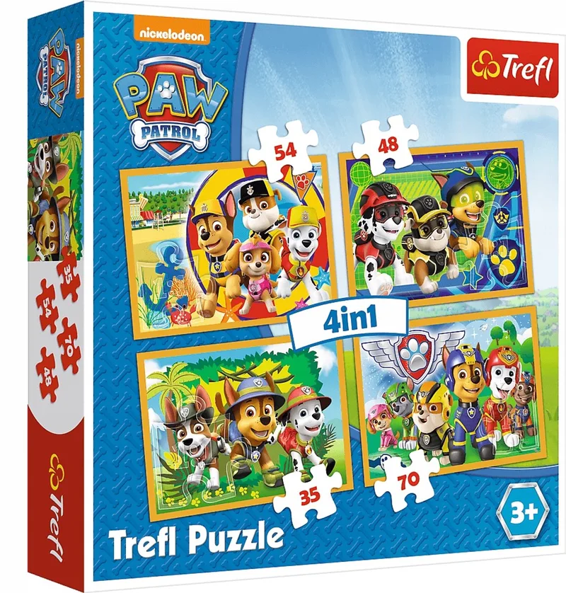 Paw Patrol Stadsuitje Puzzel Set 4 in 1 van Trefl, editie Meerkleurig – doos