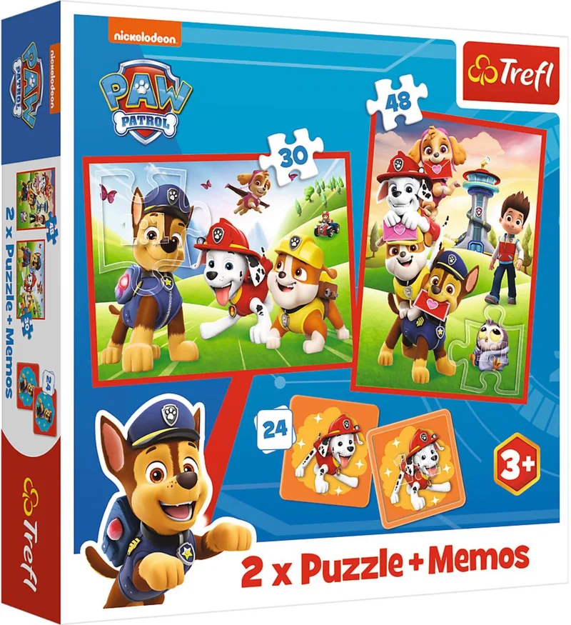 Psia Ekipa in Actie PAW Patrol 2-in-1 Puzzel- en Memoryset - 78 stukjes - Vanaf 3 jaar de Trefl, édition Blanc, Bleu, Rouge – boîte