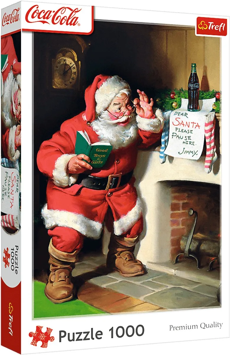 puzzel 1000 stukjes - Coca-Cola kerstman bij open haard - kerstpuzzel. från Trefl, utgåva 2 – kartong