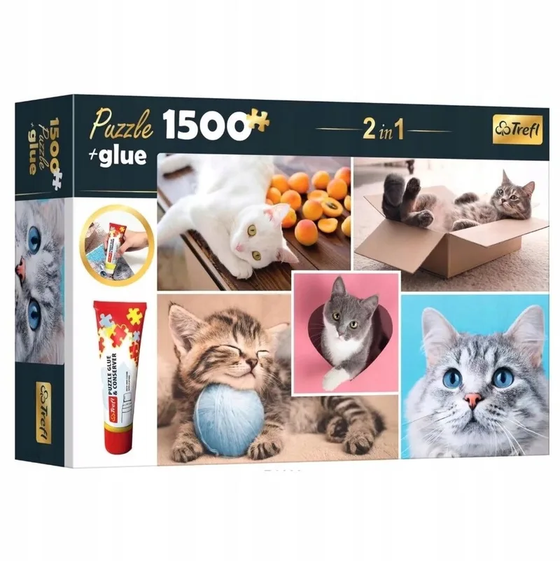 Puzzel 2in1 Mooie Katjes 1500 Stukjes + Lijm 85x58cm fra Trefl – æske
