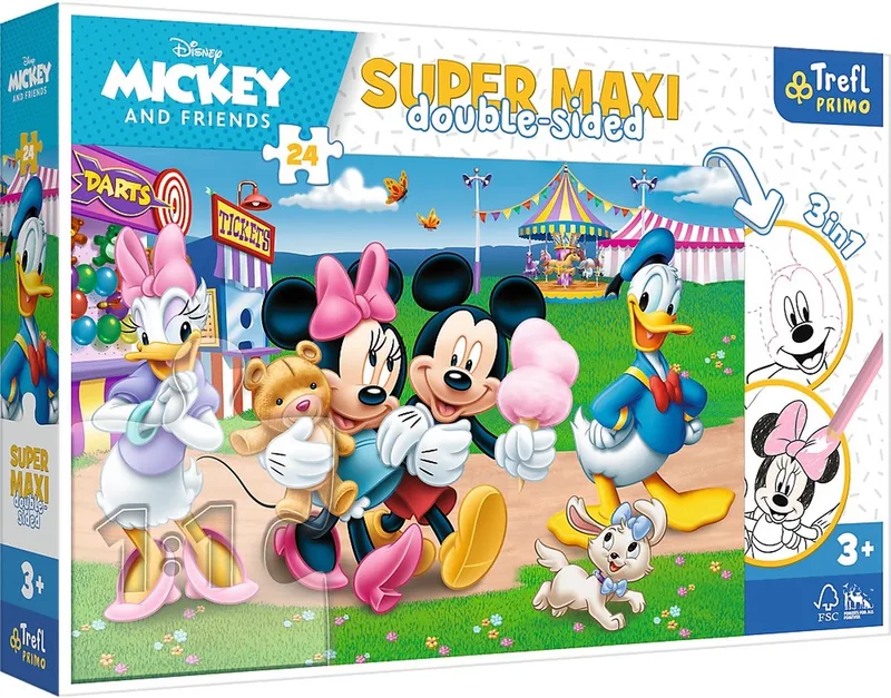 PUZZEL 3 IN 1 MICKEY AND FRIENDS + KLEURPLAAT + STIPPELLIJNTEKENEN from Trefl – box
