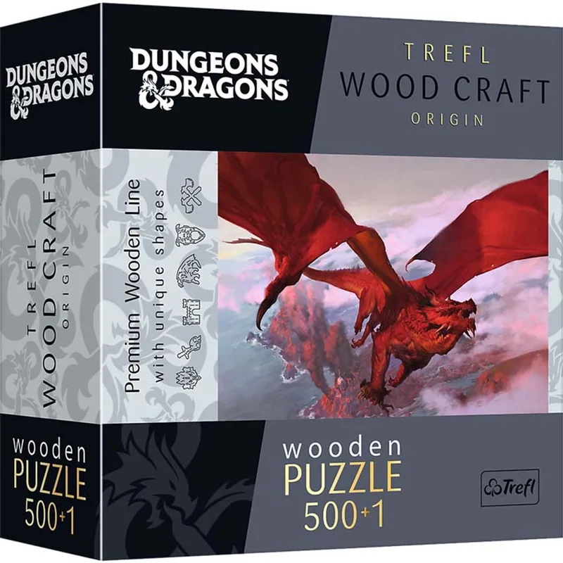 puzzel Ancient Red Dragon - Dungeons&Dragons fantasy 500 stukjes. van Trefl, editie Rood – doos