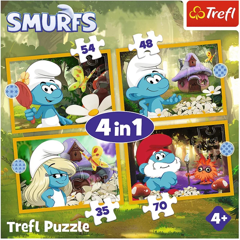 puzzel De Smurfen 4-in-1 - kleurrijke legpuzzel voor kinderen. van Trefl, editie Meerkleurig – doos