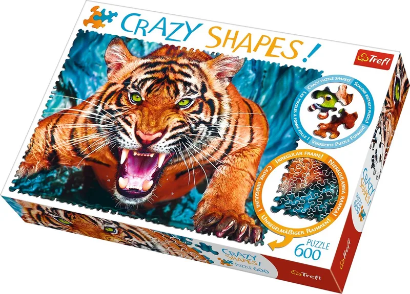 puzzel dieren - Crazy Shapes Facing a tiger 600 stukjes. van Trefl, editie Meerkleurig – doos
