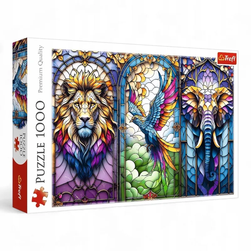 puzzel dieren glas-in-lood 1000 stukjes kleurrijk speelgoed. van Trefl, editie Meerkleurig – doos