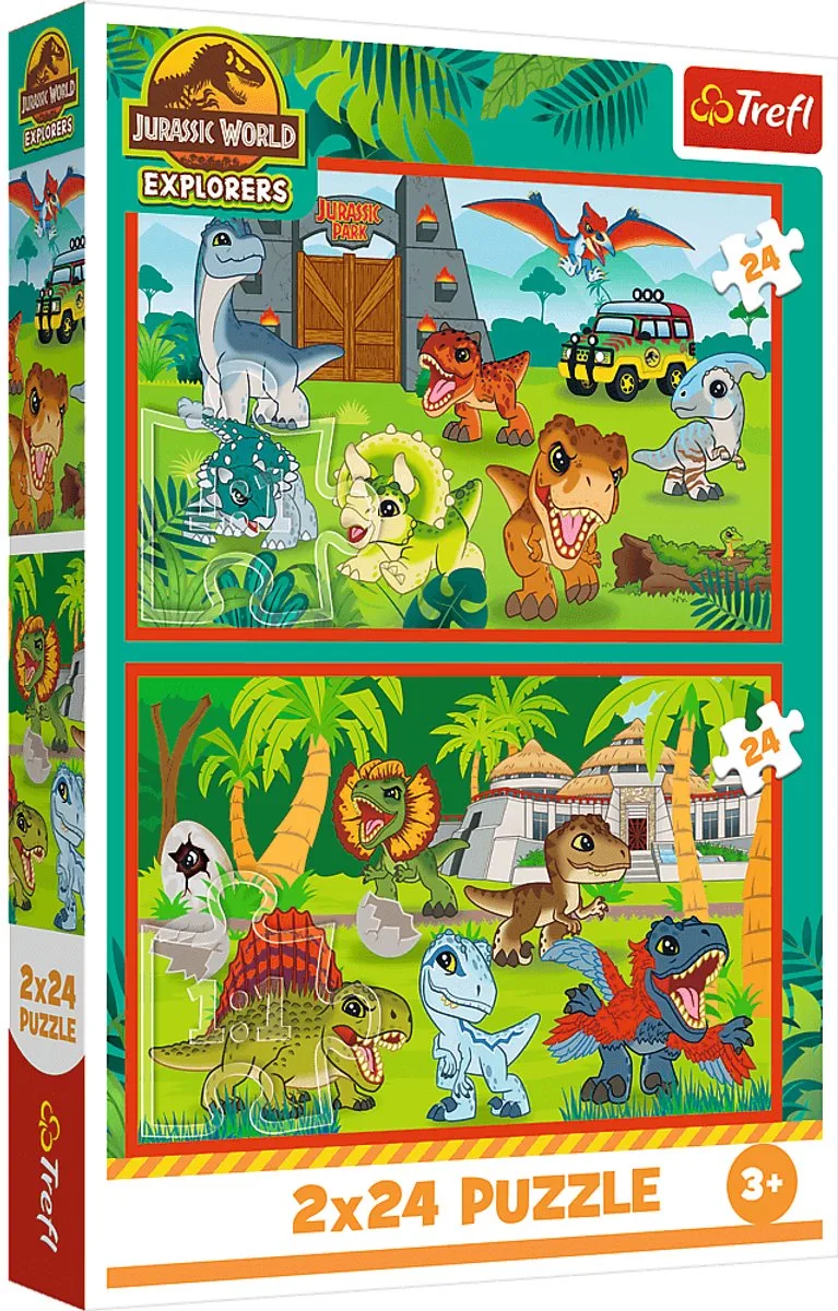 puzzel - dinosaurussen Jurassic World FSC Mix 70% 2x24 stukjes. de Trefl, édition Multicolore – boîte