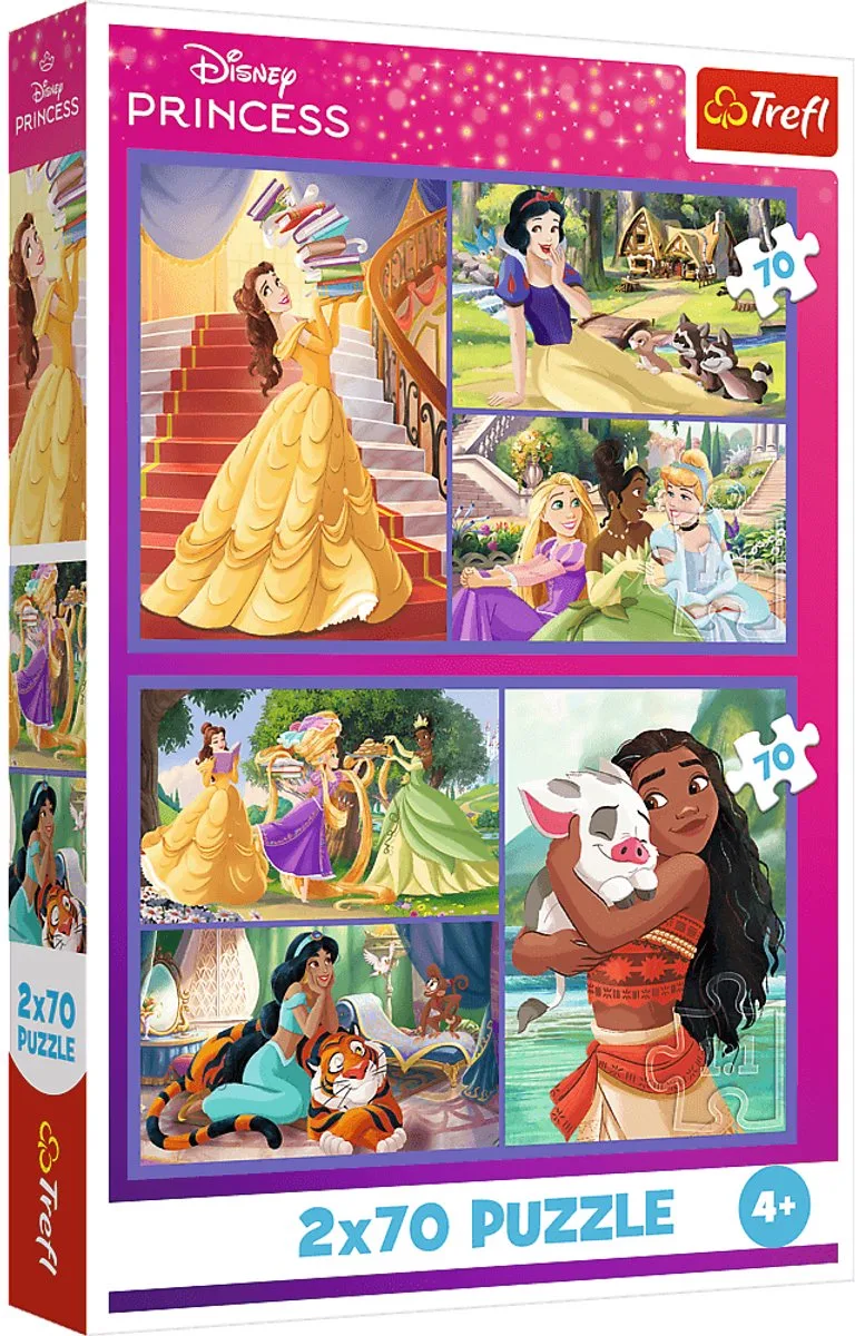 puzzel Disney Princess - sprookjesachtige dagen - FSC Mix 2x70 stukjes. fra Trefl, Flerfarvet-udgave – æske