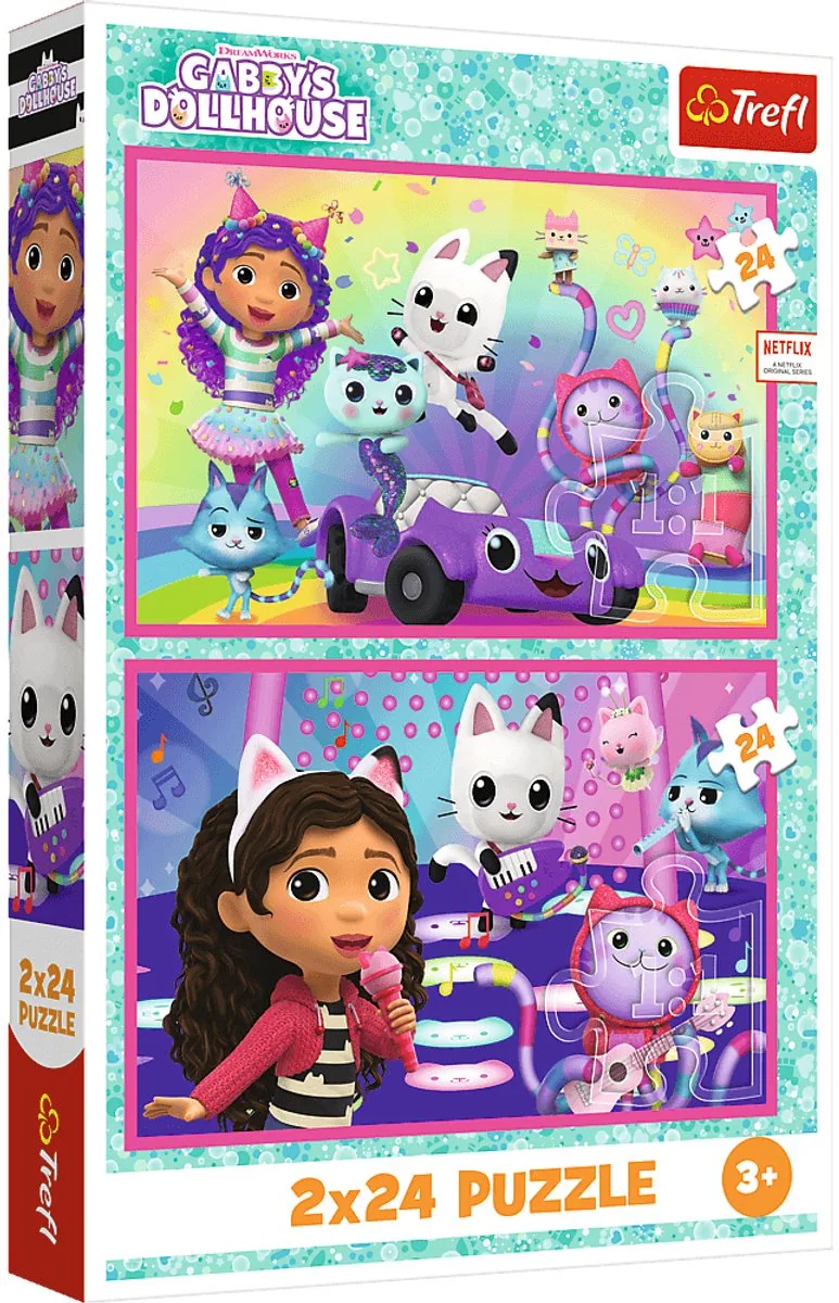 puzzel Gabby's Dollhouse - 2x24 stukjes FSC Mix 70% kinderpuzzel. van Trefl, editie Meerkleurig – doos