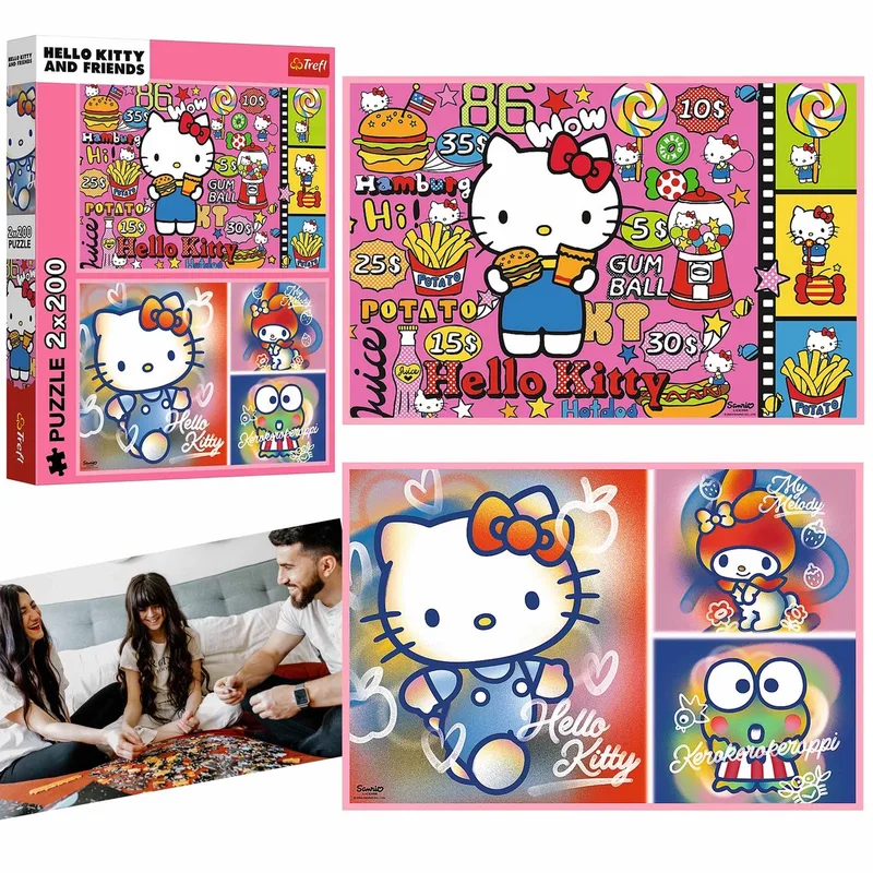 puzzel Hello Kitty en vrienden - 2x200 stukjes - kleurrijk kinderspeelgoed. van Trefl, editie Meerkleurig – doos