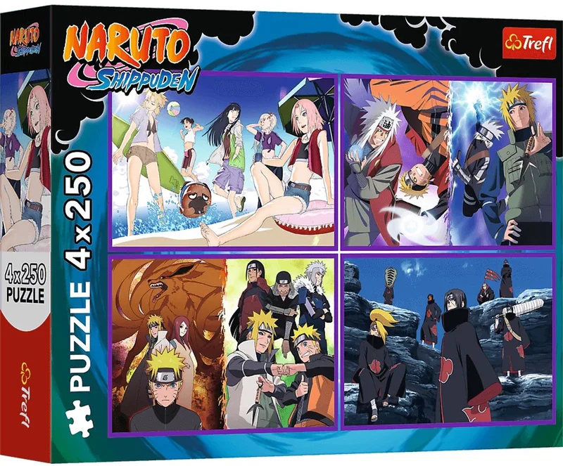 puzzel Naruto Shippuden 4x250 stukjes - The Adventures of Naruto Uzumaki. fra Trefl, Flerfarvet-udgave – æske