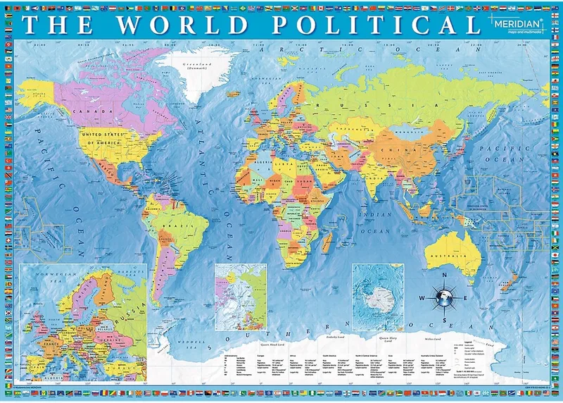 puzzel - Politieke wereldkaart 2000 stukjes educatief karton. de Trefl, édition Multicolore – boîte