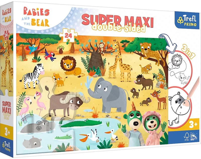 puzzel Trefl puzzel 24 SUPER MAXI - Babies on safari / KAZSTUDIO SA Babies and the Bear_FSC Mix 70%. from Trefl, Multicolour edition – box