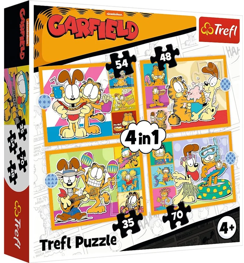puzzelset Garfield loves lasagna - 4in1 FSC Mix 70% kinderpuzzel. van Trefl, editie Meerkleurig – doos