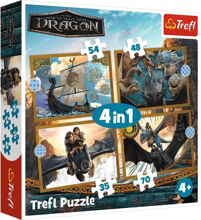 puzzelset - How to Train Your Dragon - 4in1 drakendagen. from Trefl, Multicolour edition – box