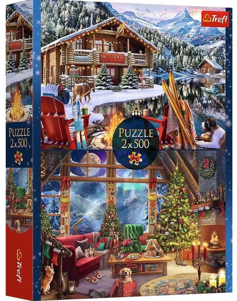 PUZZLE 2x500 Święta w górach 37540 - PUZZEL 2x500 Kerstmis in de bergen 37540 van Trefl, editie Meerkleurig – doos