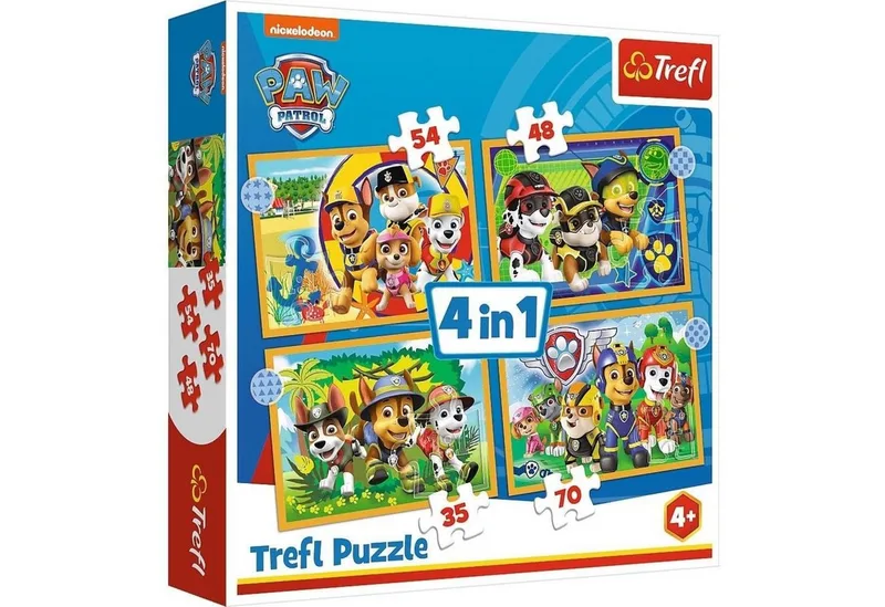 Puzzle 4 in 1 Puzzle, Das lustige Team von PAW Patrol, von 35 bis 70 Teilen, Puzzleteile van Trefl – doos 2 van 5